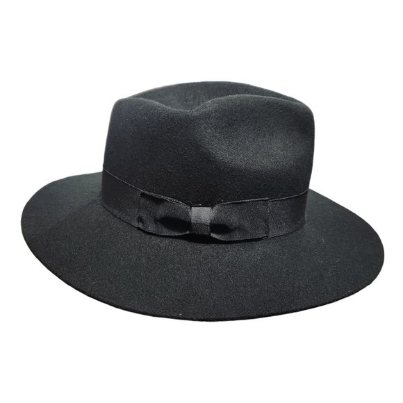 Lack of Color Black 100% Wool Fedora Hat Bow Rancher Western Boho Bohemian 57cm - Picture 1 of 7